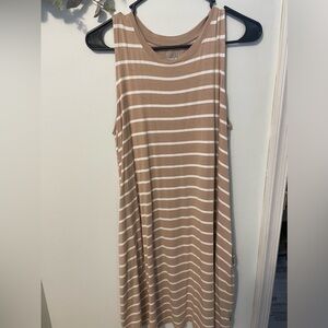 Tan and white knee length dress